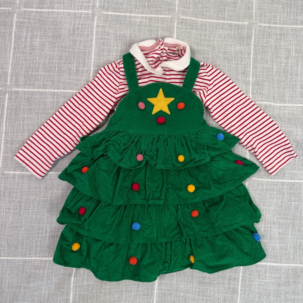 Baby Boden Christmas Tree Pinnie 12-18 Months Pom‎ Poms